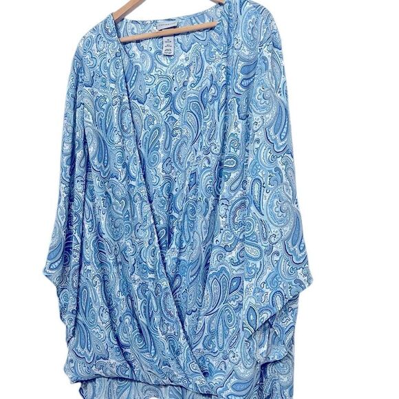 Catherines Blouse Woman’s Size 4X Faux Wrap Blue Paisley Lightweight Polyester - Picture 4 of 10